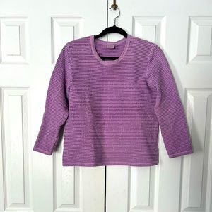 Focus Top Y2K 3/4 Sleeve Purple Waffle Knit Small Pre-Shrunk Cotton